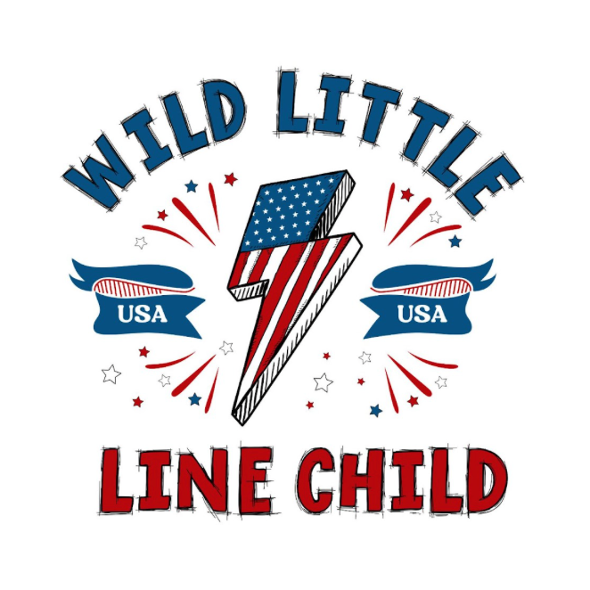 Kids Patriotic Wild Little Line Child
